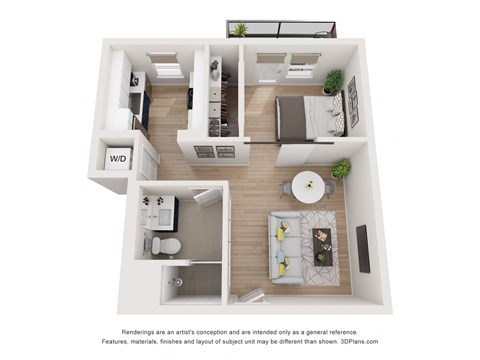 a 1 bedroom floorplan is shown in this illustration